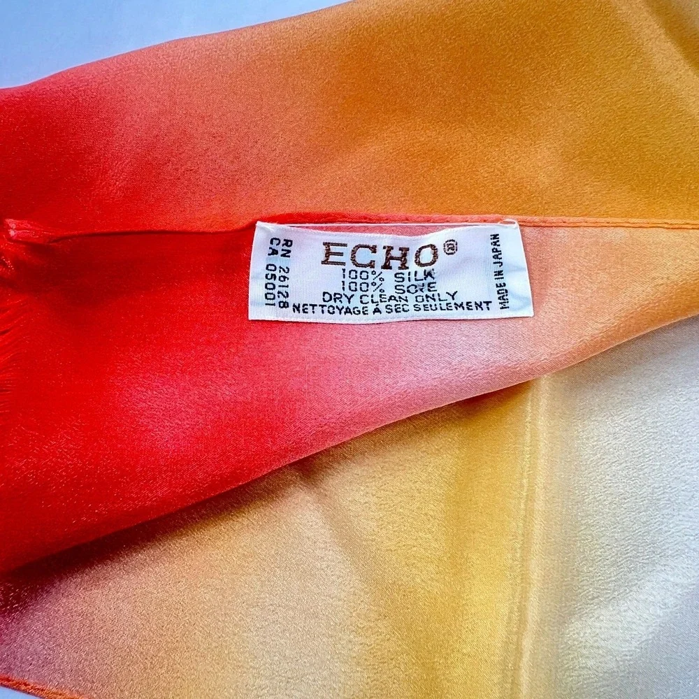 ECHO Silk Scarf Orange Ombre Long Rectangular 10 x 52